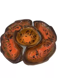 MCM CA Pottery Original Style USA Lazy Susan Brown Orange 5 Piece Set Vintage - Picture 1 of 12