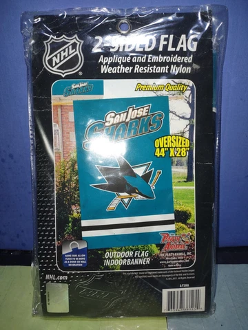 San Jose Sharks NHL 2 Sided Applique Embroidered Flag Banner 44 X 28 Resistant Cover