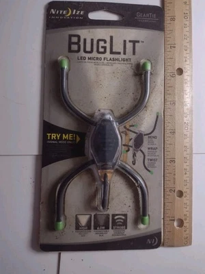  Nite-Ize BugLit LED Micro Flashlight-Gear Tie Black - NIP - Image 1 of 2