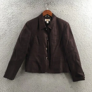 Talbots Petites Blazer Womens 10 Brown Linen Collared Button Up Pockets Casual - Picture 1 of 19