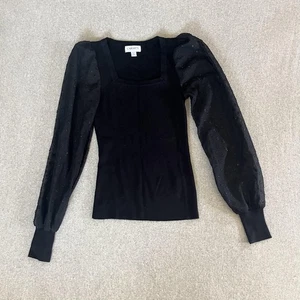 Carmen Marc Valvo Pullover Damen XS schwarz transparente Ärmel Pulli verziert  - Bild 1 von 12