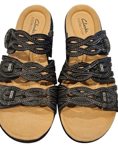 NUOVO! CLARKS COLLECTION Scarpe Donna Tg 8M "Leisa Faye" Sandali Pelle Nero