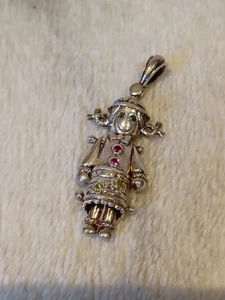 Stoffpuppe 925 Silber Vintage Anhänger Aquamarin Rubin und Peridot Gelenkpuppe - Bild 1 von 2