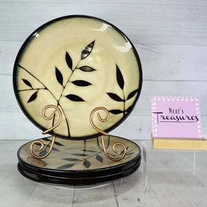 Gibson MIDNIGHT PALM Elite Black Cream Leaves Coupe Ceramic Dinner Plates Set 4 - Picture 1 of 20