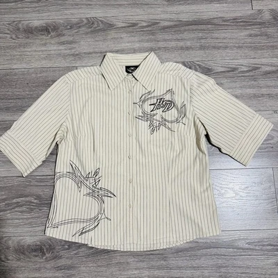 Harley Davidson женщин белая булавка полоски пылающий туз графический кнопка спереди XL - Изображение 1 из 4