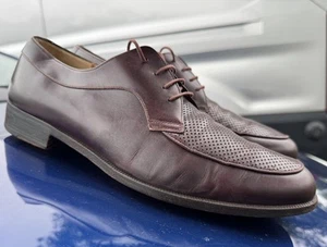 Men’s sz 8.5 Salvatore Ferragamo Cap Toe Brogue Shoes Dark Brown Pebble Leather - Picture 1 of 9