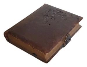 Antiguo álbum de fotografías victorianas de 1880 con cierre de latón encuadernado en cuero tamaño grande - Imagen 1 de 20