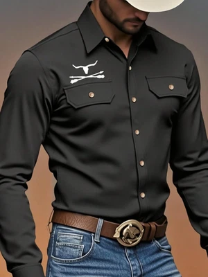 Camisa Vaquera Ranchera de Hombre de Vestir Elegantes Casuales Manga Larga - Image 1 of 4