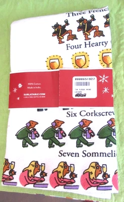 Sur La Table Wine Lover's Christmas Kitchen Towel "12 Wines of Christmas"  NEW - Image 1 of 2