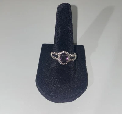 Anillo Bomba Fiesta Talla 7 RBP2896 - Piedra Amatista, Doble Banda Rodiada Foto 1 de 3