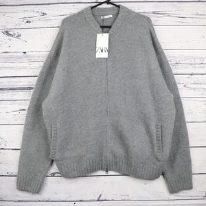 Zara Knit Cardigan Mens L XL Alpaca Wool Blend Full Zip Jacket Pockets Grey - Picture 1 of 12