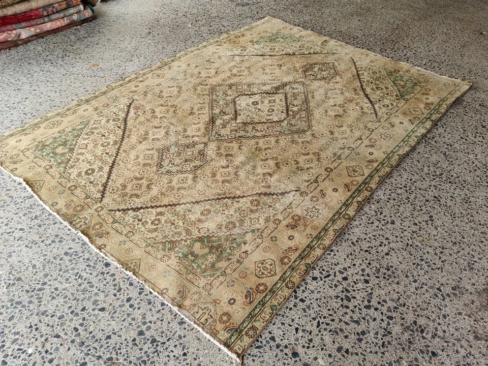 Large Faded Vintage Turkish Hand Knotted Oushak Tribal Wool Area Rug - image 1 of 4