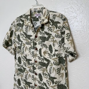 Camisa Wallace & Barnes Para Hombres M Beige Floral Campamento Cuello Lazo Junto a la Piscina AM751 - Imagen 1 de 14