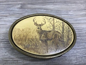 Vintage BTS Messing Gürtelschnalle - Buck Deer - massiv Messing - Made in USA - Bild 1 von 9