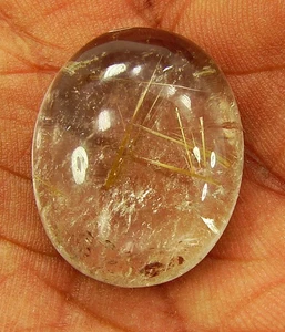 39.75 Ct Natural Golden Rutile Quartz Gemstone Cabochon Wire Wrap Stone - 28132 - Foto 1 di 3