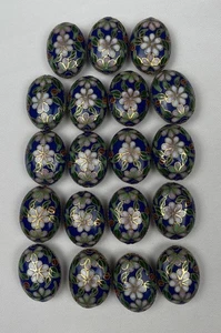 Vintage Large 3cm X 2.3cm Oval Cloisonné  Beads Cobalt Blue Floral  19 Beads - Picture 1 of 7