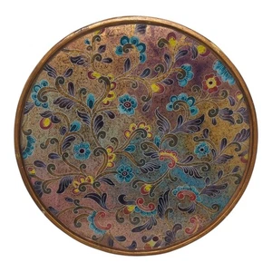 Bandeja Redonda Robert M Weiss Reverso Vidrio Pintado a Mano 13" Hecha en Perú Boho De Colección - Imagen 1 de 18