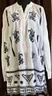 Bexleys Élégant Ladies Tunic Blouse Size 38 White Blue Embroidered Long Sleeve