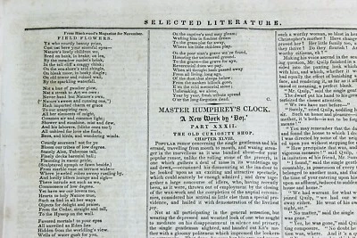 1840 THE NEW-YORKER Dec 5 Charles Dickens MASTER HUMPHREY'S CLOCK 1st American - Image 1 of 4