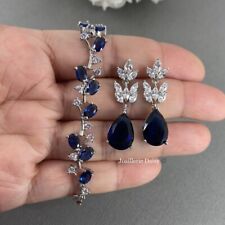 Mother of Bride Groom Jewelry Sapphire Blue CZ Bracelet Earrings Wedding Set