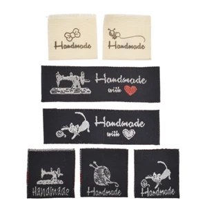 50 piezas etiquetas de ropa tejida de tela lavable hechas a mano con amor hágalo usted mismo parches de costura - Imagen 1 de 19