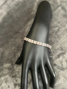 Vintage 925 Sterling Silver Gold-tone CZ Stones Tennis Bracelet from Thailand - Picture 1 of 5