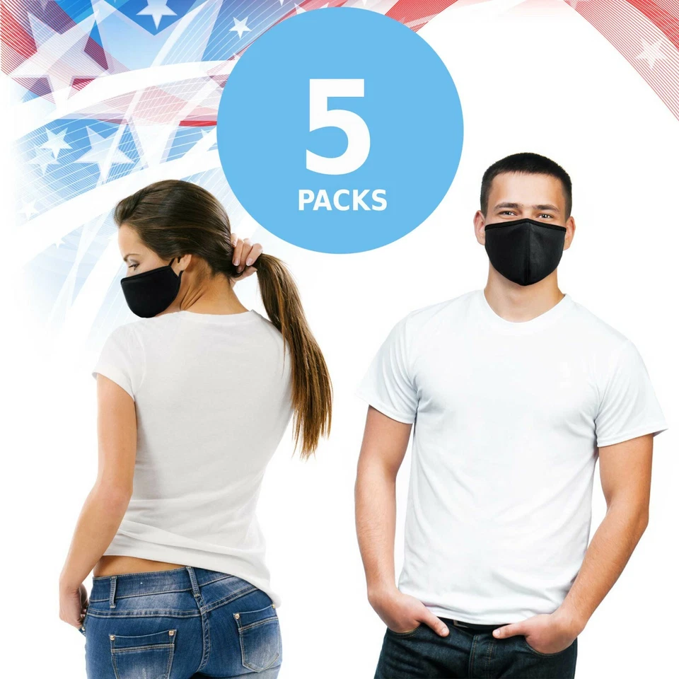 Black Unisex Face Mask Reusable Washable Cover Masks Fashion Cloth Men Women USA - Image 1 of 4