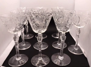 Menge 10 Libbey Rock Sharpe Rembrandt Schnaps Cordial Kelche geätztes Glas Set - Bild 1 von 9