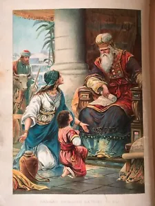 Antique 1909 "Hannah Brings Samuel to Eli" Color Book Plate Print Lithograph - Picture 1 of 3