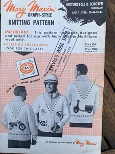 Mary Maxim Graph-Style Knitting Pattern No. 513 Motorcycle & Scooter Cardigan - Picture 1 of 2