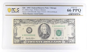 1993 $20 Chicago FRN Fr#2080-G Radar-Repeater Serial Gem Unc 66 PPQ PCGS *6120 - Picture 1 of 3
