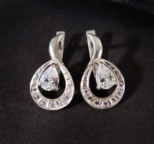 Birnenhalo Ohrringe Sterlingsilber funkelnde Braut Multi Stone Tropfen Ohrringe - Bild 1 von 6