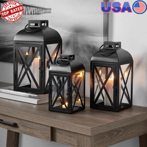 Decorative Black Metal Candle Holder Lantern Tealights Indoor Outdoor Use - Picture 1 of 7