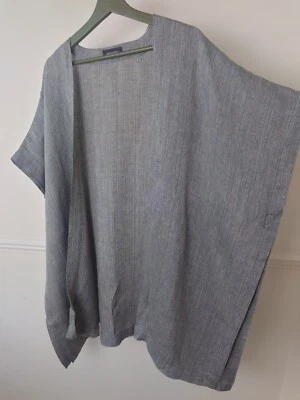 Eskandar Linen Kimono Cover Up Draped Relaxed Fit Free Size Grey Lightweight  - Image 1 of 4