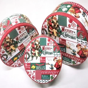 Gebäckdosen 3er Set rund Santa Grüße rot weiß grün 19,5x9cm 16,5x9cm 13,5x7cm - Bild 1 von 1