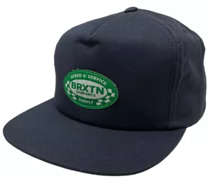 Brixton Men's Snapback Hat Pomona Speed & Service Patch Flat Bill Cap in Navy - Picture 1 of 5