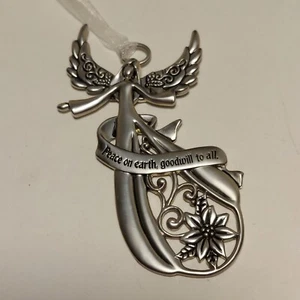 Zinn Engel Ornament "Friede auf Erden, Wohlwollen allen" Floral Weihnachten - Bild 1 von 10