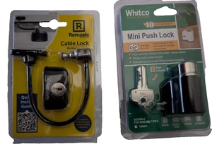 Remsafe Cable Lock & Whitco Mini Push Window Lock Set Black - Picture 1 of 2
