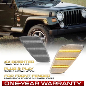 Full LED Front Chrome Amber Side Marker Lights For 1997-2006 Jeep Wrangler TJ - Picture 1 of 10
