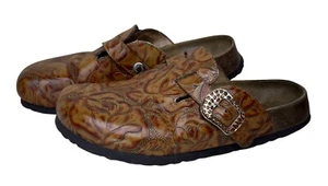 Zuecos Birkenstock Betula Marrón Floral Cuero Repujado Boston EE. UU. 8 - Imagen 1 de 8