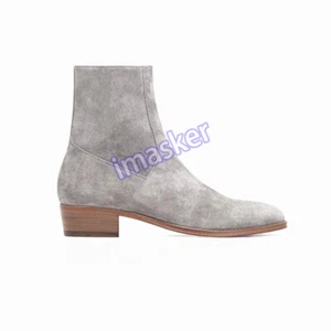Mens Ankle Boots Real Suede Leather Boots Shoes British Western Zip Heel - Picture 1 of 31