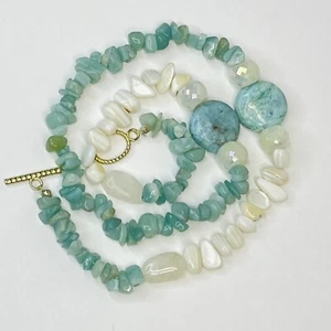 Vintage Semi-Precious Natural Gemstone Chip And Faceted Stone Necklace 23” - Picture 1 of 4