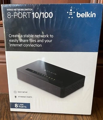 NEW Belkin 8-Port 10/100 Wired Network Switch F4G0800 - Image 1 of 4