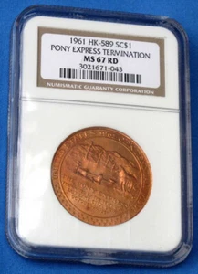 1961 HK-589 So Called Dollar- NGC MS 67 Red Pony Express Termination Centennial - Picture 1 of 6