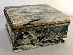 Ancienne boite à bibelots articulée art déco pierre marbre dur avec cadre bronze. - Photo 1/24