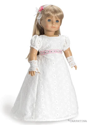 MANUFACTURED FIT AMERICAN GIRL Regency Doll Clothes Empire Dress, Gloves, Hair Ribbons, fits 18" American Girl