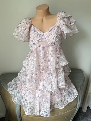 Mini Vestido Boutique Jrs Talla S Juniors Rosa Floral Ajuste Acampanado Puff Volantes En Niveles Xs Foto 1 de 4
