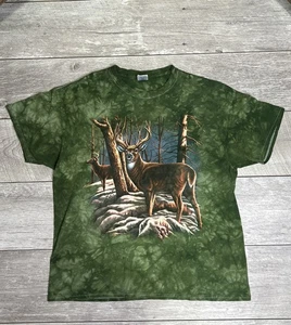 Vintage Y2K Tie-Dye Deer Buck Green T-Shirt Sz XL Hunting Nature Woods Graphic - Picture 1 of 13