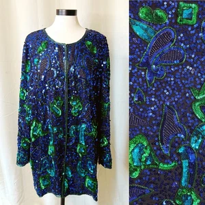 Vintage 80er Jahre Roaman’s 100% Seide Pailletten Perlen Glitzer Jacke  - Bild 1 von 9