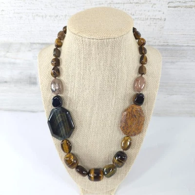 COLLAR OJO DE TIGRE PIEDRAS PRECIOSAS NATURALES 21 en 102 gr COLLAR MARRÓN MODA EN MUY BUENA CONDICIÓN Foto 1 de 4